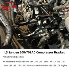 RiAiCiING Sanden 508 bracket mounted on LS engine for secure mounting