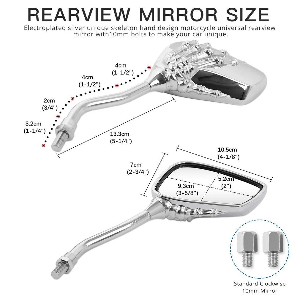 Rich Choices chrome skull mirror right 10mm fits diverse bikes