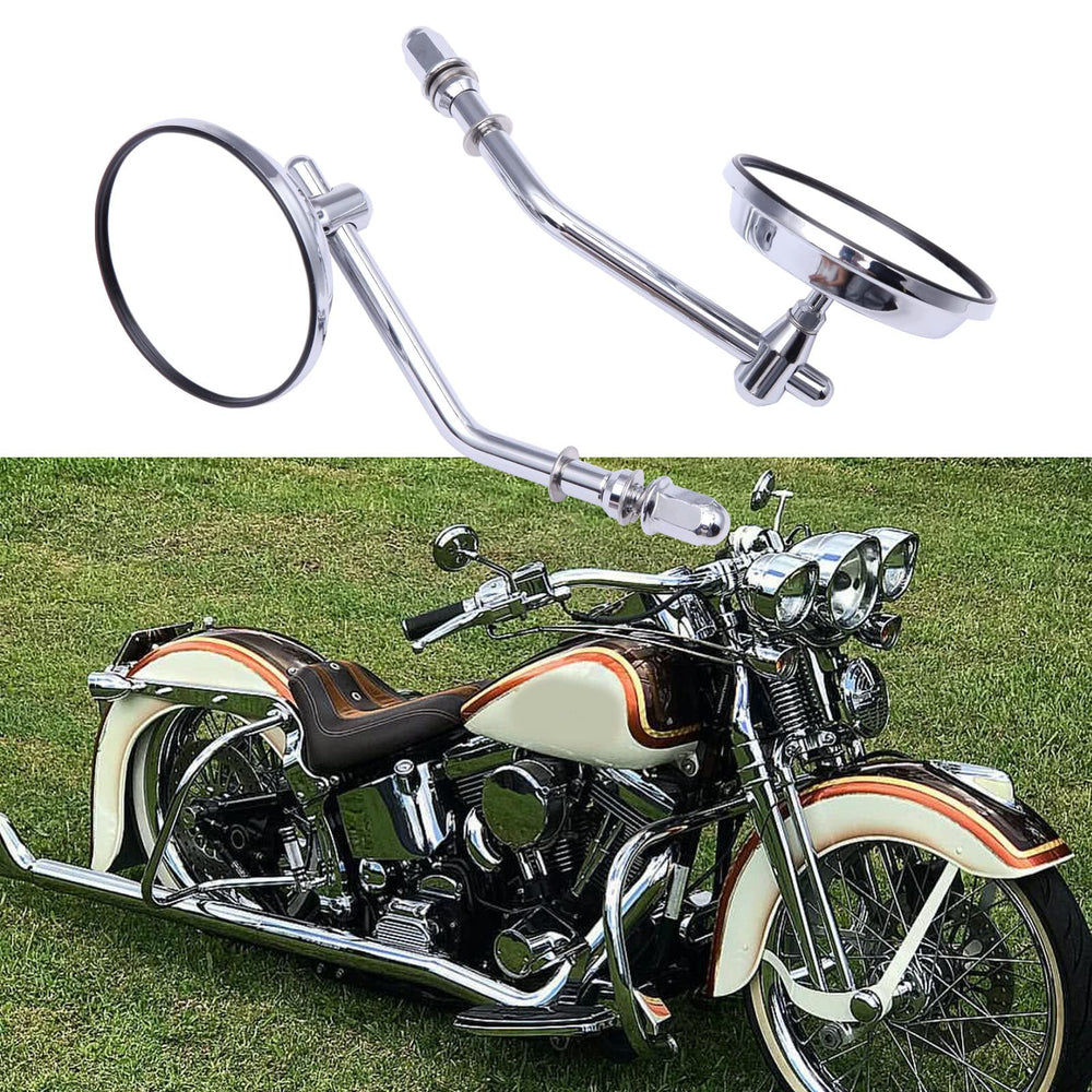 Rich Choices chrome round Harley mirror front view with broad visibility