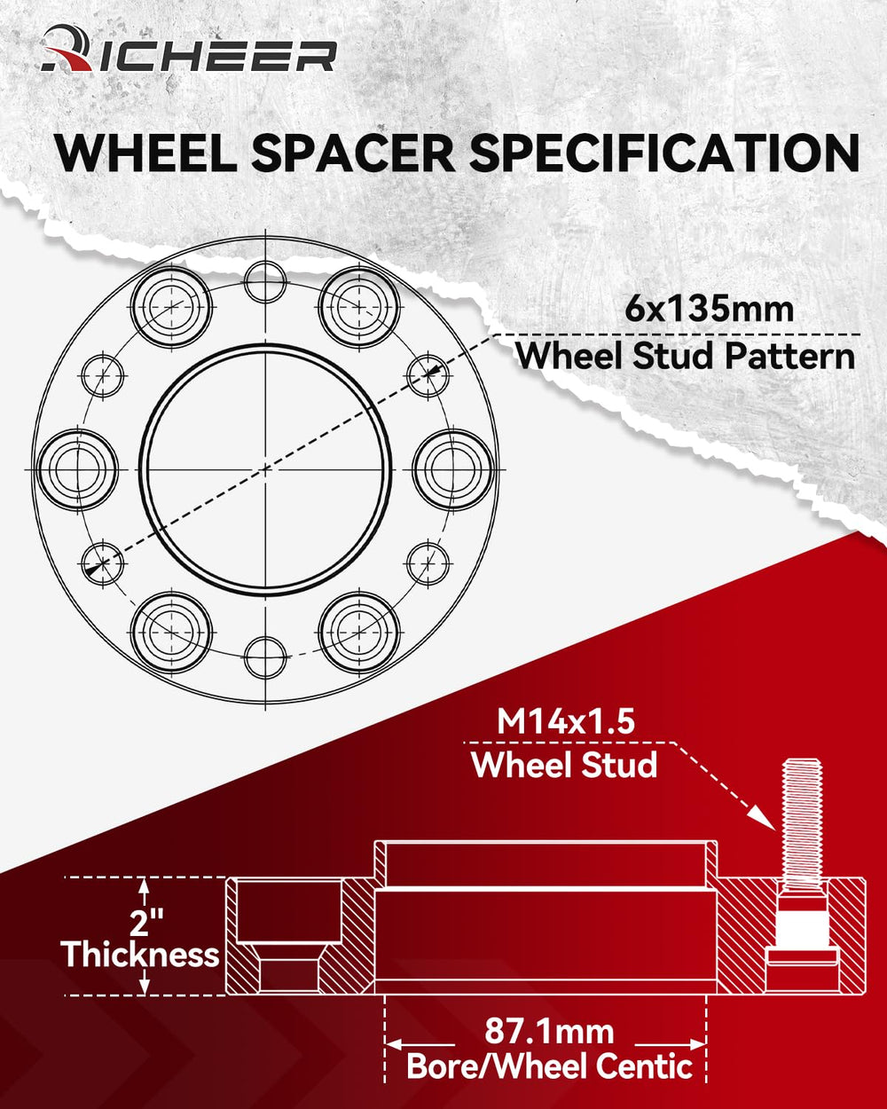 Richeer 14x1.5 threaded studs spacer for secure mounting