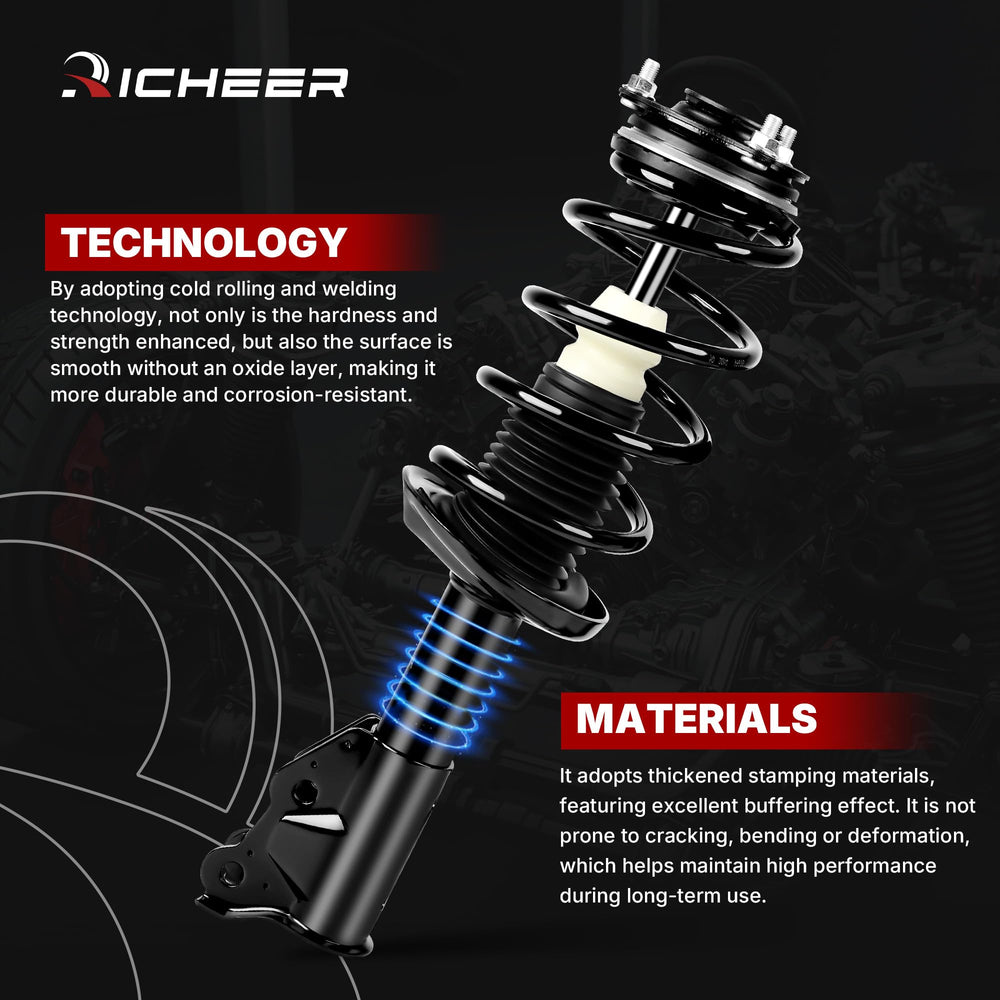 Richeer coil spring front suspension for Civic/CSX enhances stiffness and travel.