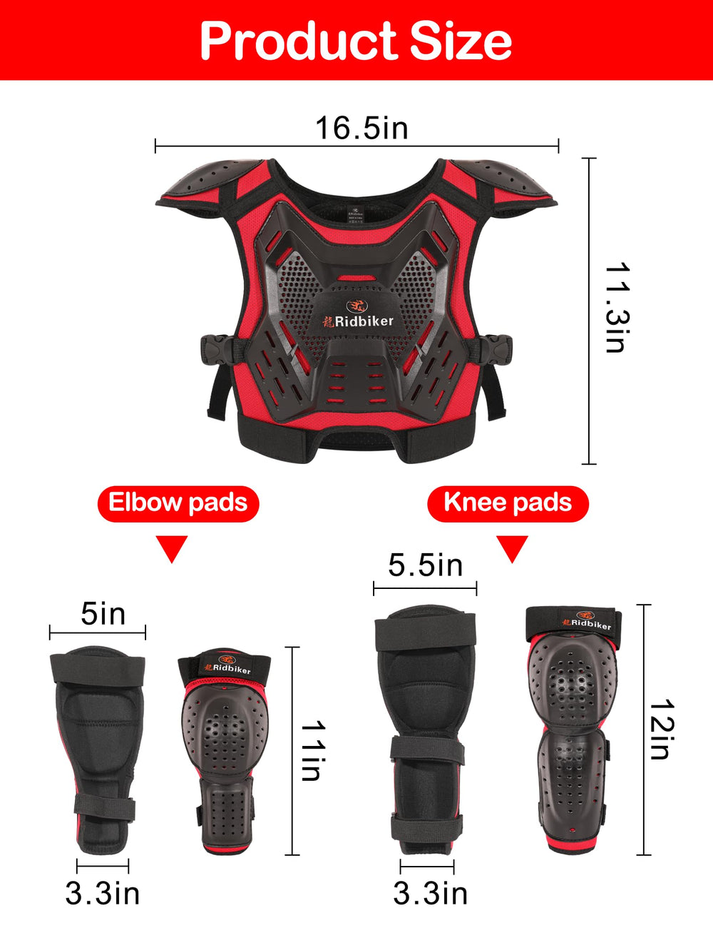 RIDBIKER gear set suited for motocross, ATVs, skating, and other outdoor activities.