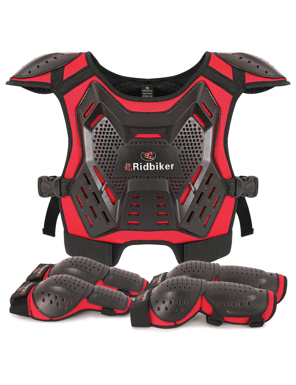 RIDBIKER kids chest protector in front view providing upper body protection and comfort.