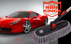 RIDE KINGS Car duster setup for trunk storage and travel readiness.