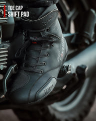 RideIron shoes with side zipper for quick, secure on/off during trips