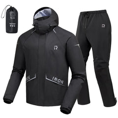 RIDEIRON rain jacket front view showing waterproof fabric and secure zipper for riding