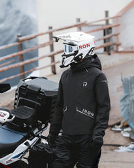 RIDEIRON rain pants side view with waterproof zipper for easy on and off
