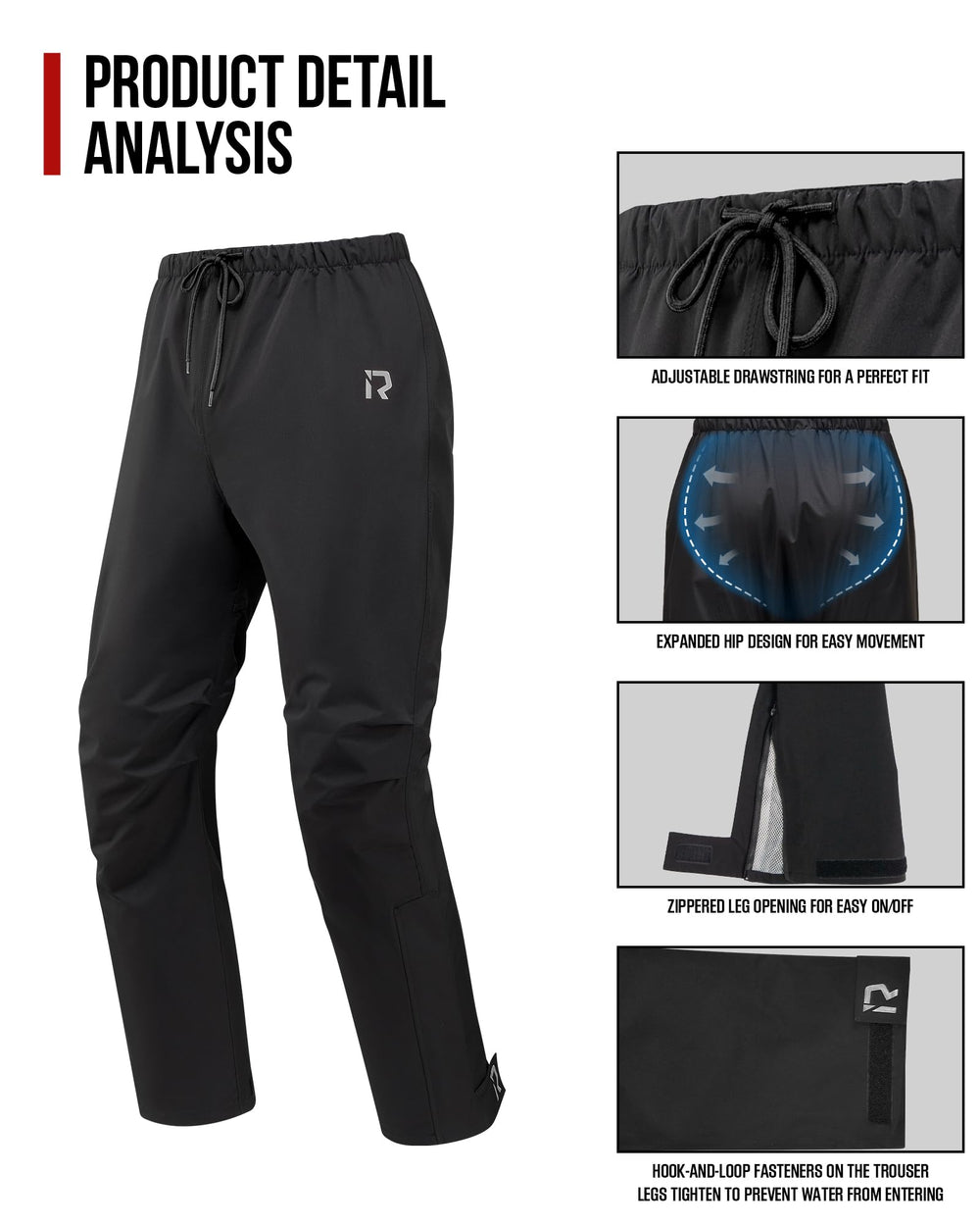RideIron rain suit compact storage pouch enables easy packing.