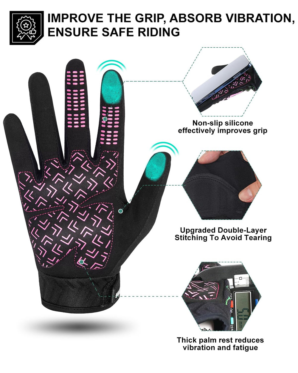 RIGWARL breathable back with vents keeps hands cool on long rides.