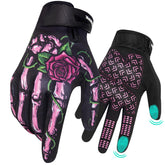 RIGWARL women's touchscreen gloves with pink skeleton design enabling quick device use.