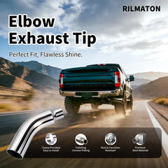 RILMATON exhaust tip shown with included stainless steel clamp for quick bolt-on install.