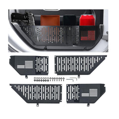 Rindoujin Jeep door storage pocket installation demonstrates secure mounting for rugged use.