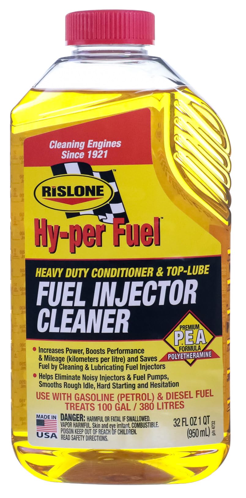 Rislone 4732 fuel injector cleaner with upper cylinder lubricant improves idle quality and engine lubrication.