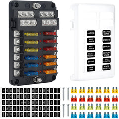 Risornda 12-way fuse block front view with LED indicators for quick fault detection