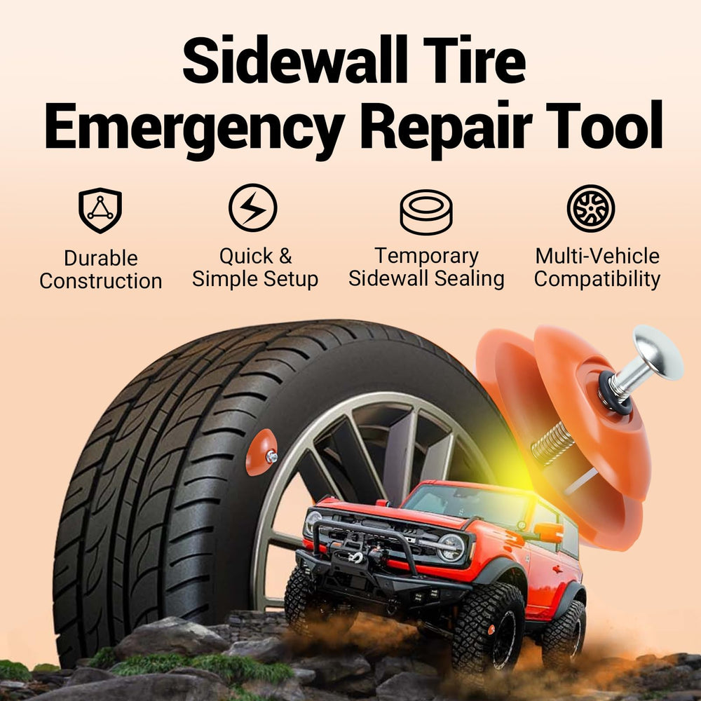 Rlcvecv compact tire repair tool shown ready for portable storage and travel.