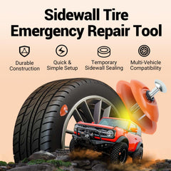 Rlcvecv compact tire repair tool shown ready for portable storage and travel.