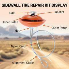 Rlcvecv emergency repair tool in use on a damaged tire for quick return to trail.