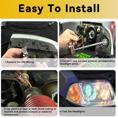 RLP headlight wiring harness packaging image, ready for installation