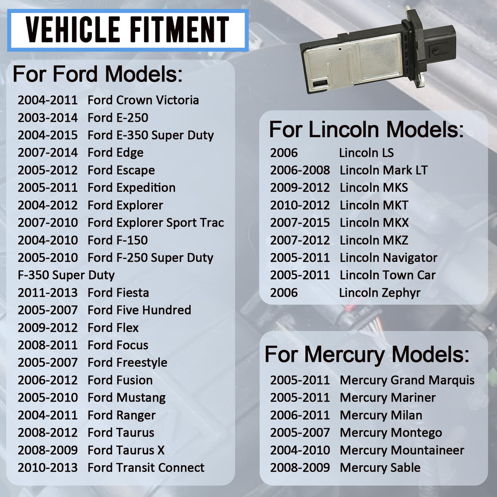 RLP MAF sensor packaging lists replacement part numbers.