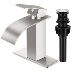 RNDIOZD waterfall faucet in brushed nickel for a sleek bathroom focal point