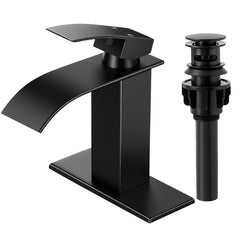 RNDIOZD matte black waterfall faucet front view for upgraded bathroom aesthetic