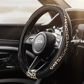 Road Comforts cheetah print steering cover adds bold style and anti-slip grip.