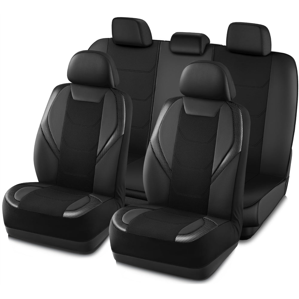 Road Comforts leather mesh front seat cover enhances interior style and protects upholstery.