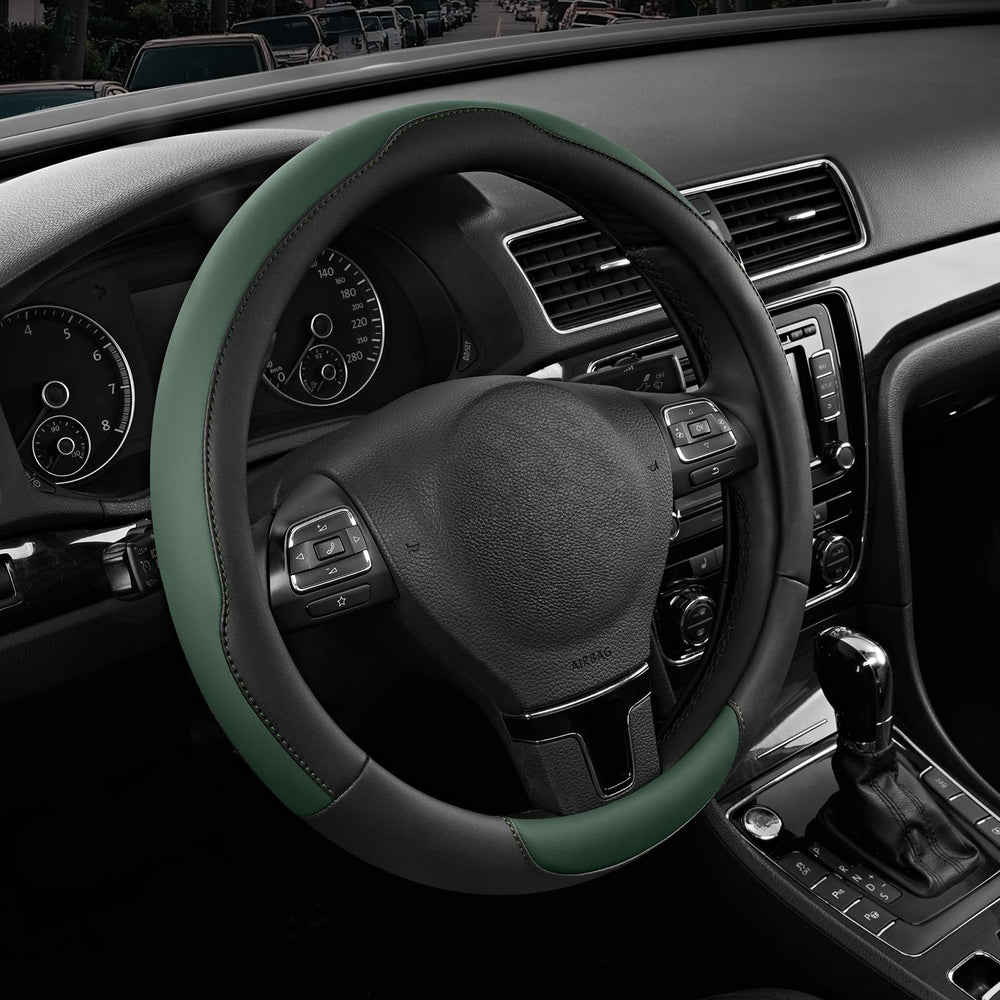 Road Comforts green steering wheel cover enhances interior style and grip