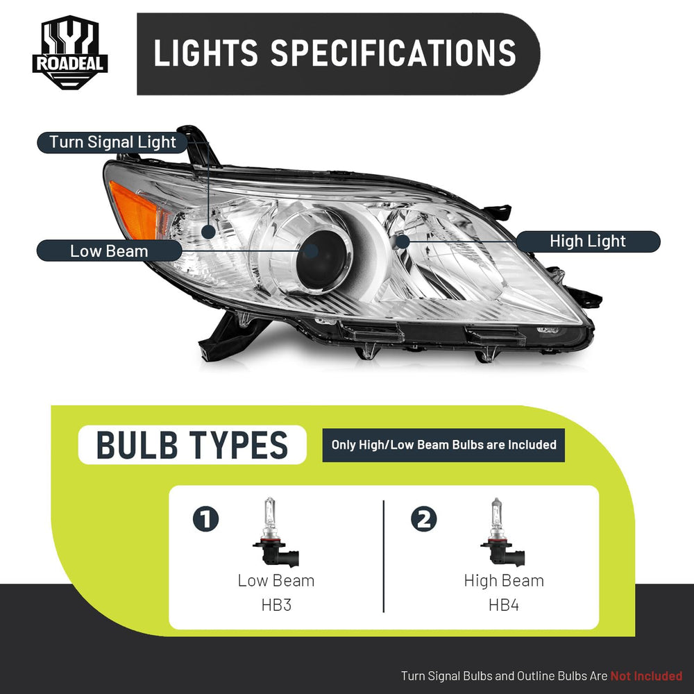 ROADEAL Sienna headlight assembly close-up showing OE-fitment design
