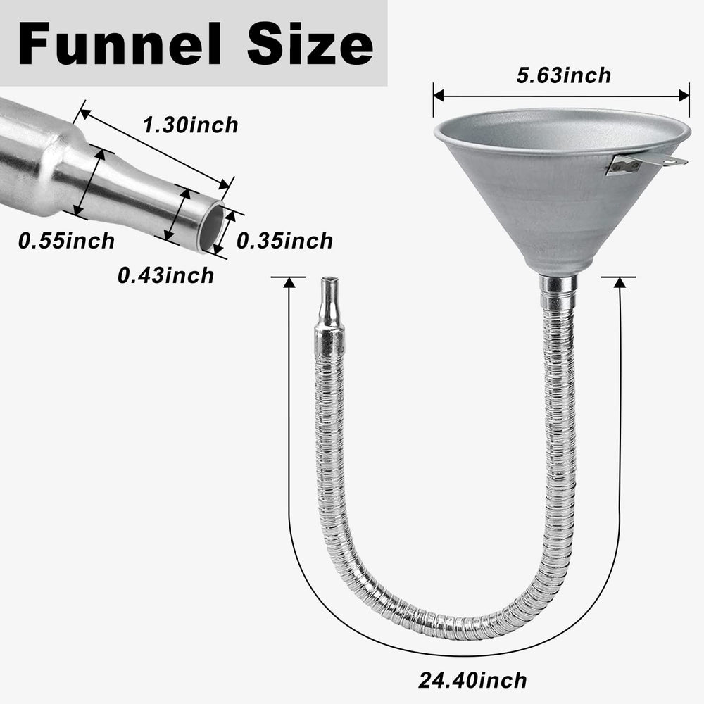 ROADGIVE long-neck pour funnel minimizes spills during fuel transfers