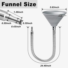 ROADGIVE long-neck pour funnel minimizes spills during fuel transfers