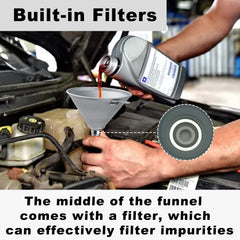 ROADGIVE funnel showing threaded connection with flexible hose for secure pours