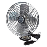 RoadPro RP-1179 metal fan with chrome finish improves cabin airflow on long trips.