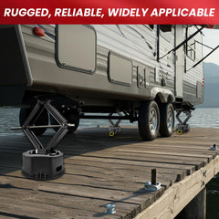 ROBLOCK compatible with tongue jacks and stabilizers on RVs and trailers.