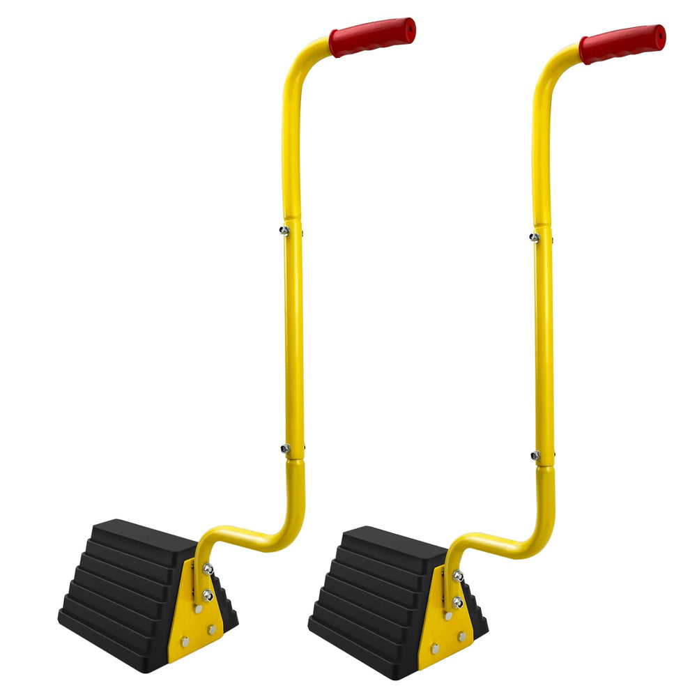 ROBLOCK wheel chock with handle showing ergonomic design for stable parking
