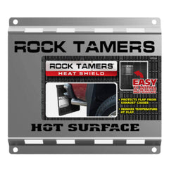 RT231 heat shield close-up showing top hat ceramic washers protecting mudflap edge