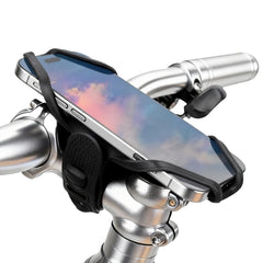 ROCKBROS bike stem phone mount showing anti-vibration hold for a steadier ride
