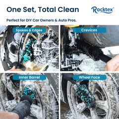 Rocktex wheel brush large bristles for deep grime removal on rims.