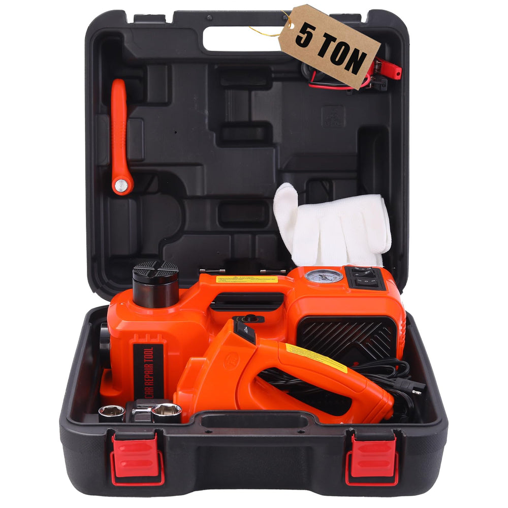 ROGTZ 5-ton electric hydraulic jack lifting a vehicle safely