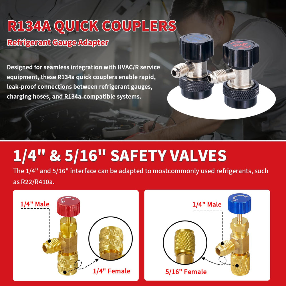 Rogvoc R134a adapters facilitate compatibility with multiple refrigerants.