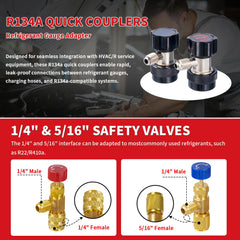 Rogvoc R134a adapters facilitate compatibility with multiple refrigerants.