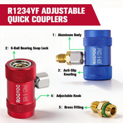 Rogvoc R1234yf 1/4-in flares fittings aid reliable evacuation and recharge.