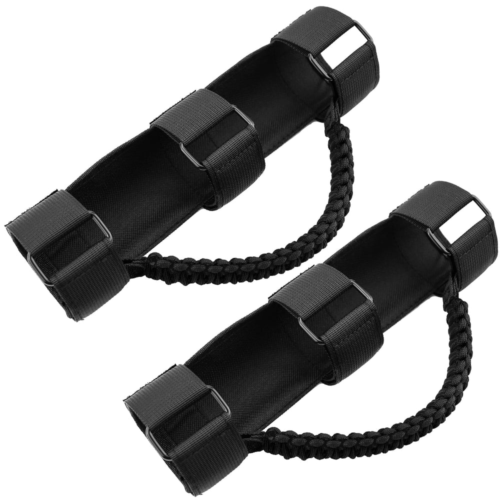 ROMASO roll bar grab handle black two-pack on UTV for secure grip.