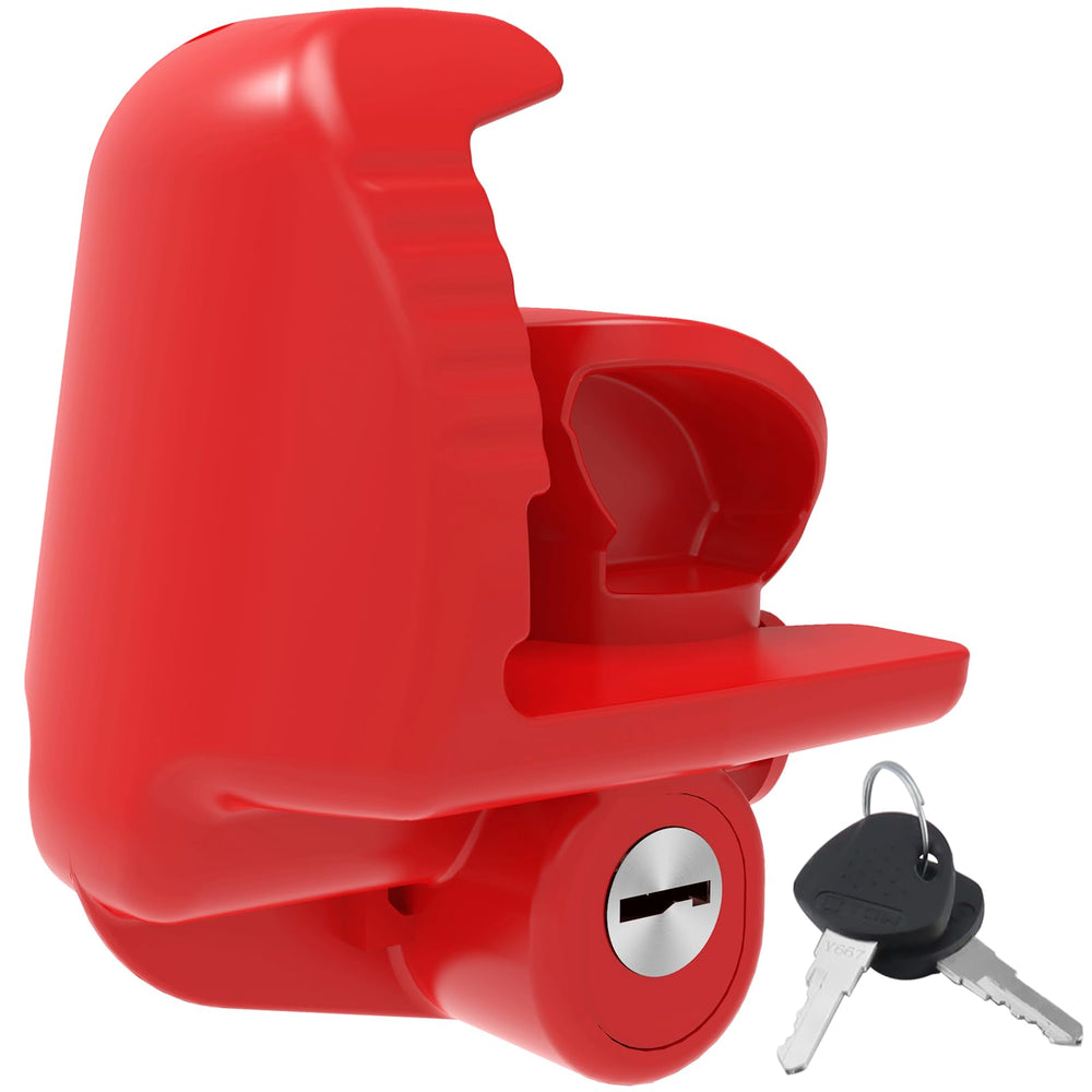 ROMON red trailer hitch lock with keys provides reliable anti-theft protection during transit.