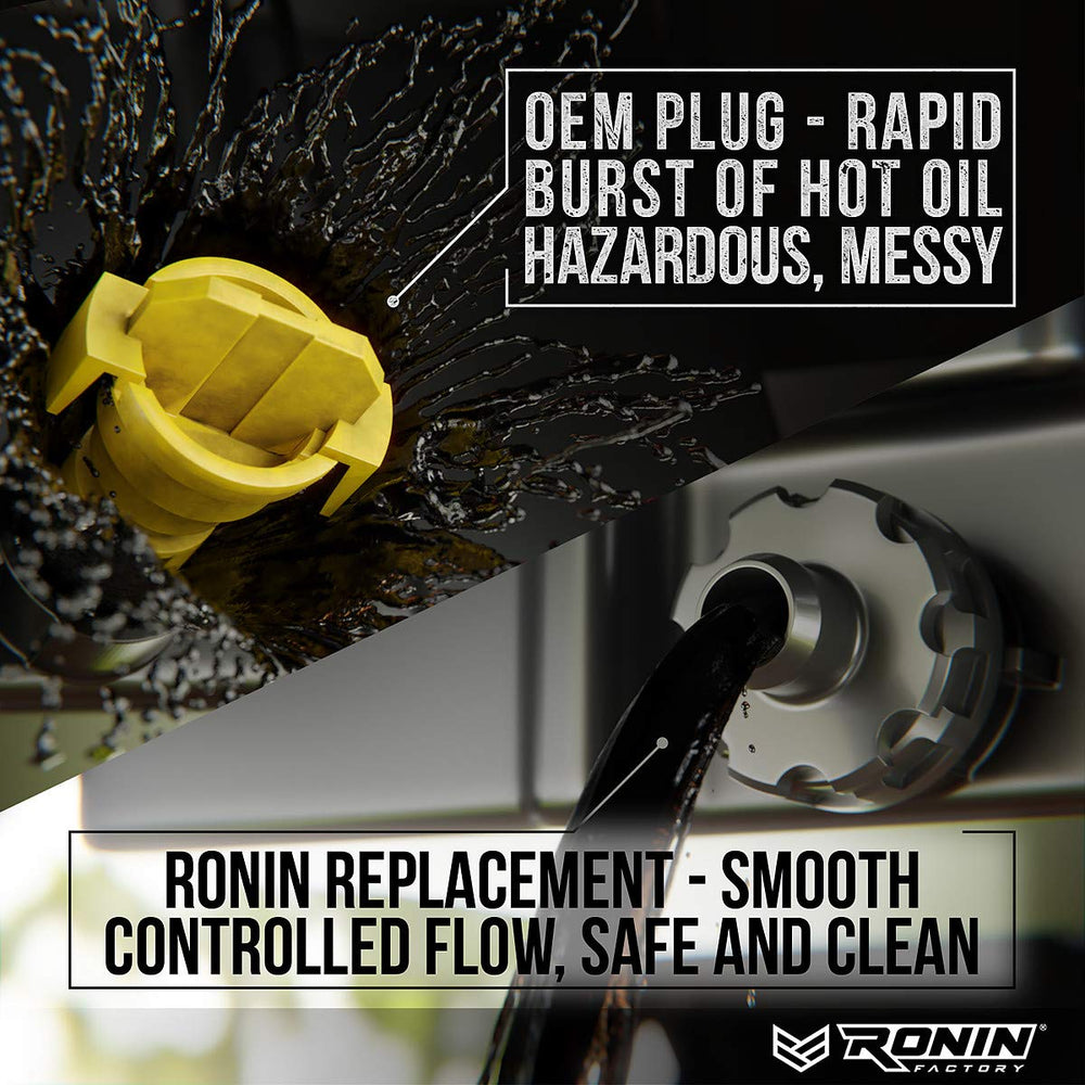 Ronin Factory drain plug with magnetic end traps metal shavings.