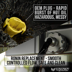 Ronin Factory drain plug with magnetic end traps metal shavings.