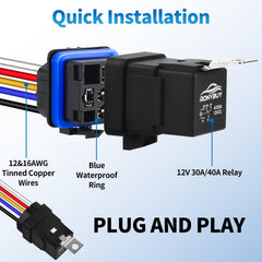 Ronybuy 12V-40A-30A switching capability enables flexible load control for vehicles.
