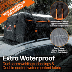 RoofPax double zippers with seals demonstrated on cargo bag.