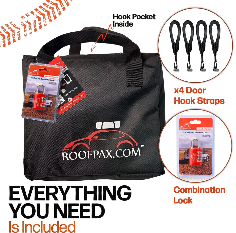RoofPax straps with Velcro tie-downs reducing strap flapping.