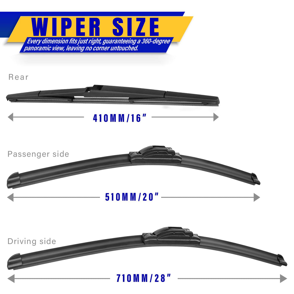 Rooppa driver-side 28-inch wiper blade improving rain visibility.